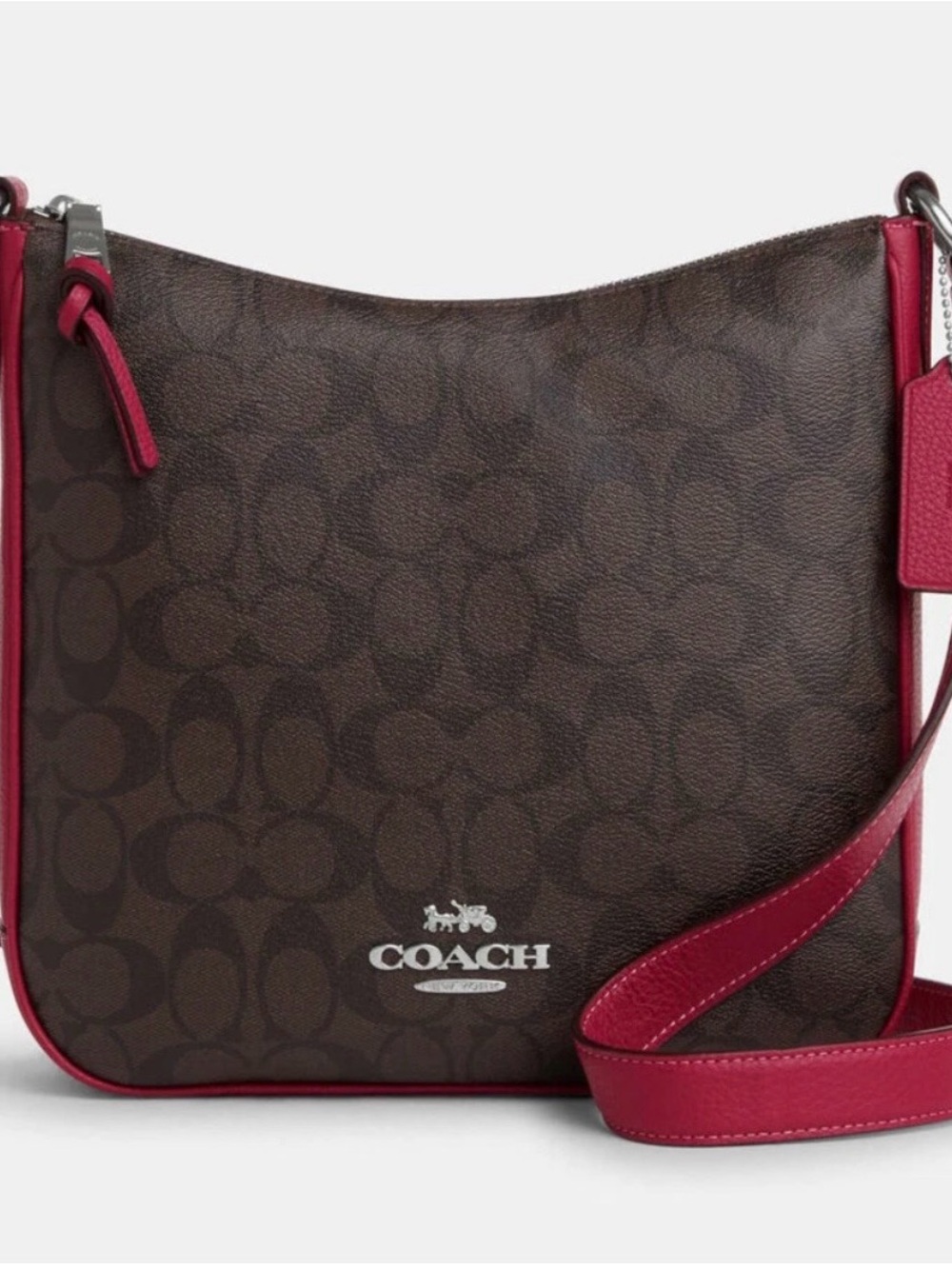 Coach ELLIE FILE  Brown Signature Canvas Crossbody with Violet Trim NWOT